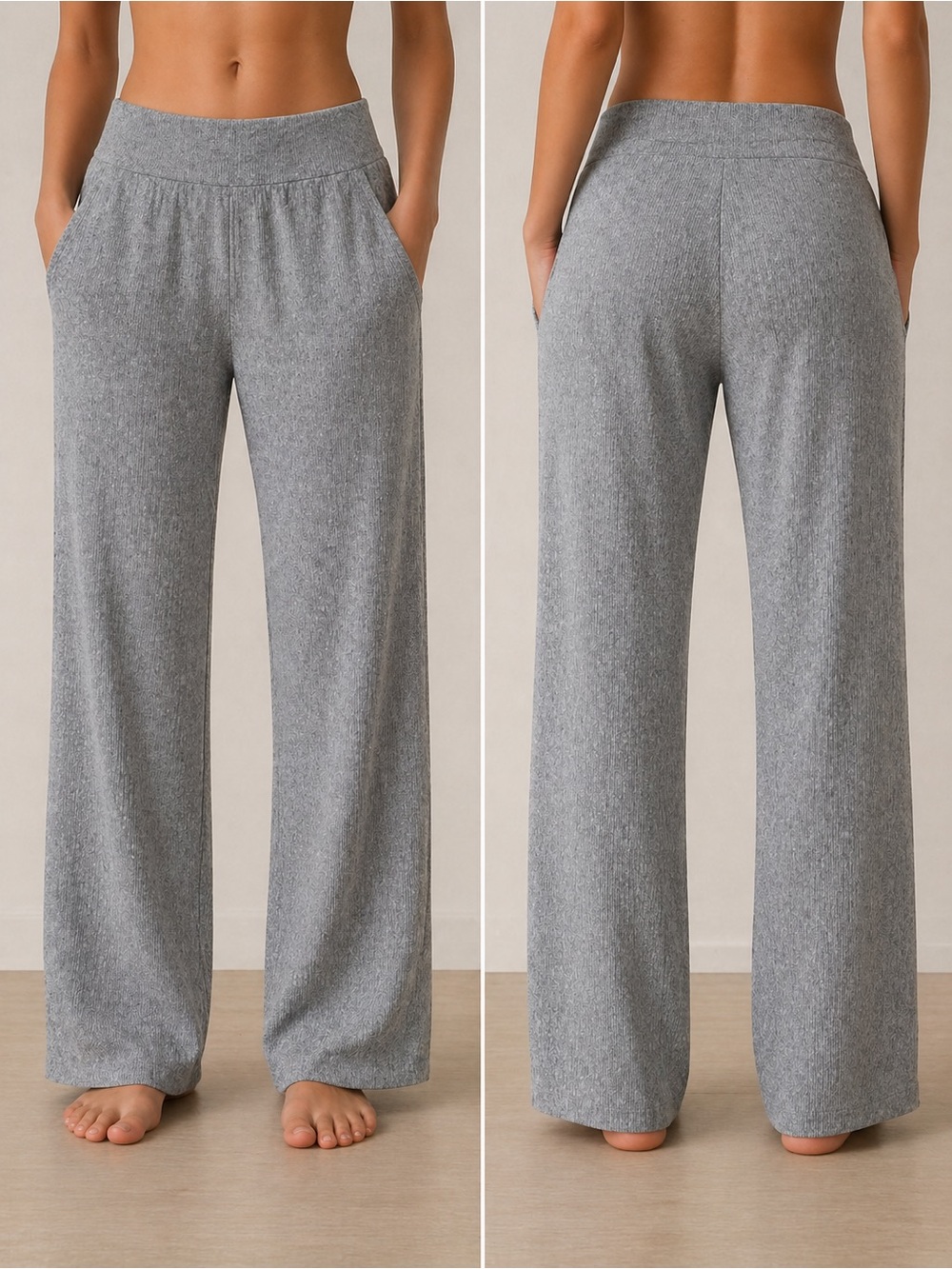 Mododoc Cozy Wide-Leg Ribbed Lounge Pants in Heather Gray
